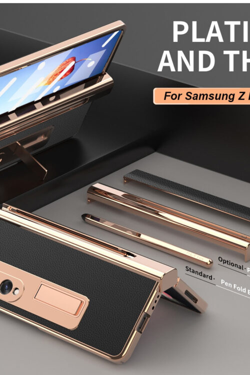 Luxury Leather Plating Hinge Pen Slot Case for Samsung Galaxy Z Fold 4 ( 50% OFF )